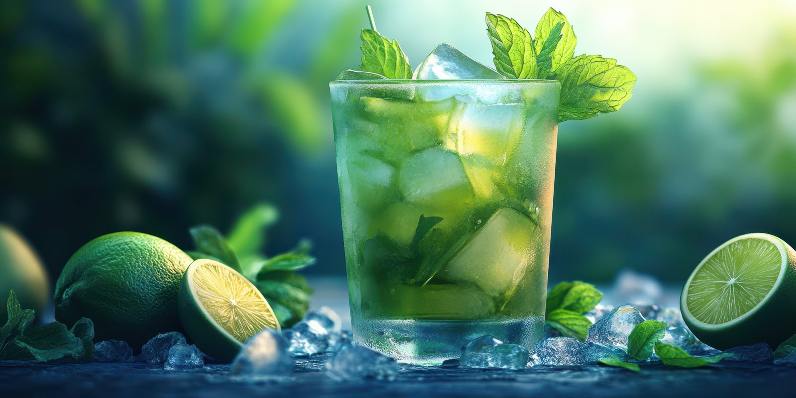 Refreshing mojito with mint and lime on a serene background during a summer afternoon